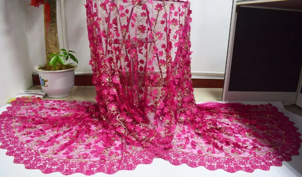 

High grade tulle lace African French fabric with embroidery cord lace borders lasher diamonds 7426 5yards/PC hot sale ZFN21