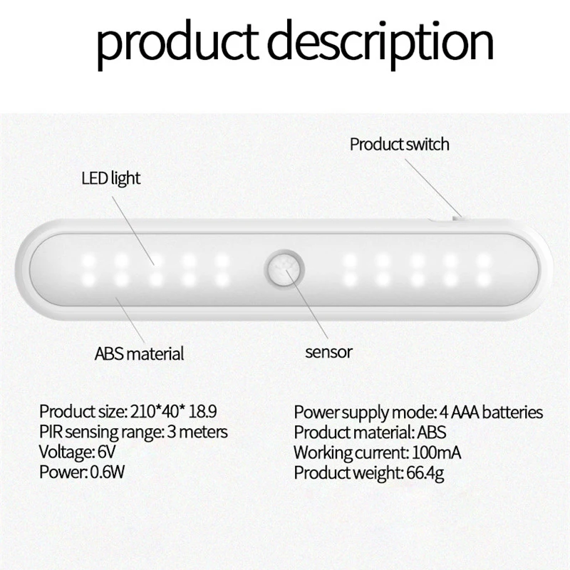 20LED Интеллектуальный сенсор свет для под шкафом Магнитная батарея питание PIR датчик движения свет для гардероба кухонный шкаф