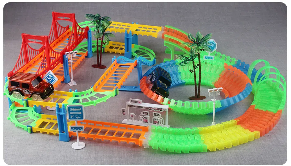 Railway Racing Track Play Set Educational DIY Bend Flexible Race Track Electronic Flash LED Light Car Toys For Children remote control boats