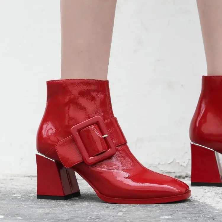red leather boots low heel