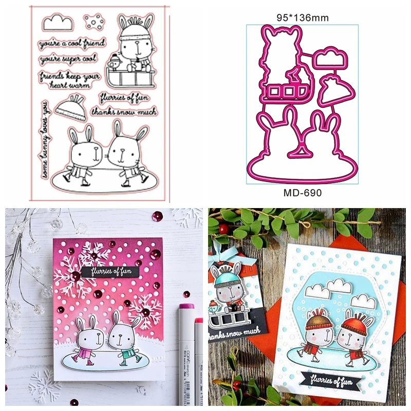 Cute Rabbit Clear Stamp Match Metal Cutting Die Stencil For DIY Scrapbooking Decorative Embossing Handcraft Template | Дом и сад