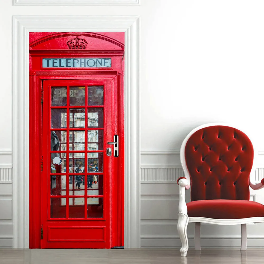 3D Красная Наклейка на дверь телефонной станции DIY Домашний Декор наклейки самоклеющиеся на дверь водонепроницаемый Фреска для ремонта двери спальни