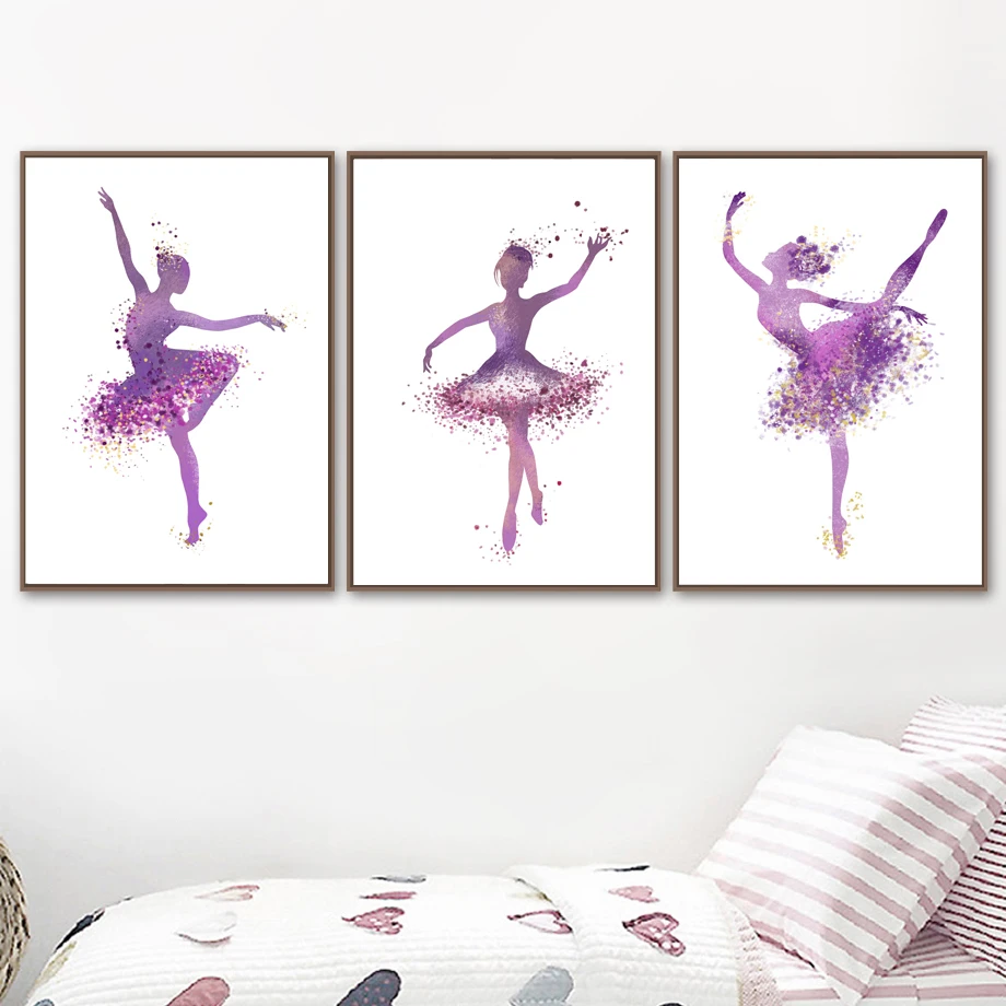 3pcs Ballet Dancer Little Girl Canvas Painting Dancing Room Wall Poster Decor
