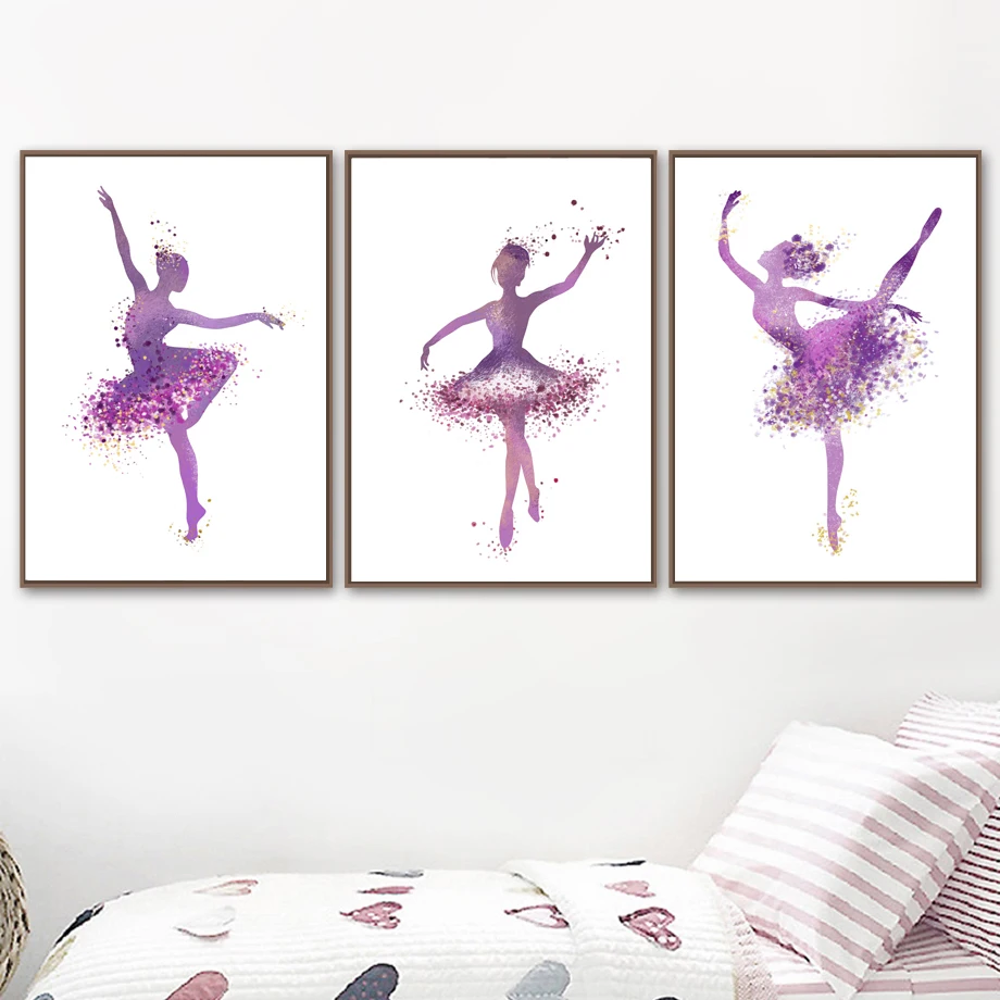 

Cartoon Pink Ballet Dancer Wall Art Canvas Painting Nordic Posters And Prints Watercolor Wall Pictures Baby Kids Room Decor