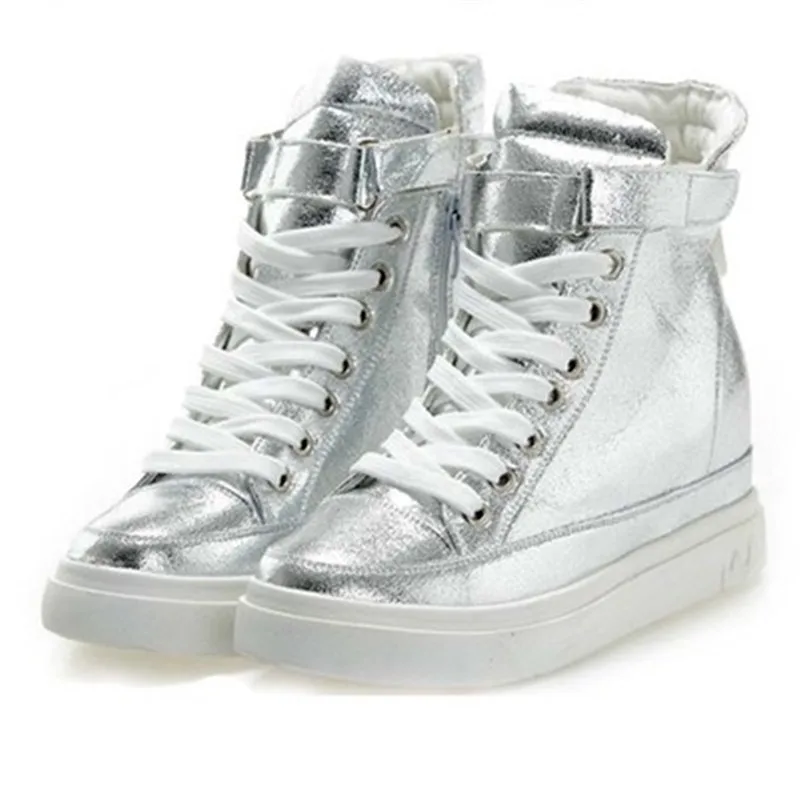 Women Ankle Boots Spring Autumn New High-top Sneakers Women's Shoes Korean Casual Height Increasing Women Platform Shoes Gold (8)