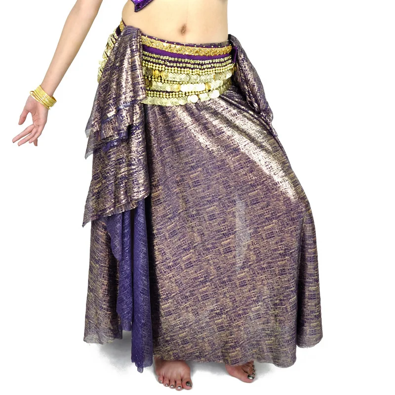 

10 Colors Women Belly Dance Wear Long Maxi Skirts Bellydance Accessories Bronzing Fabric Skirts with Ruffles