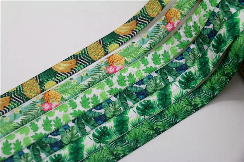 DHK 5/8 ''5 ярдов ананас тропический лист напечатанный складной эластичный враг стрейч-лента бант для волос головной убор повязка DIY C1538