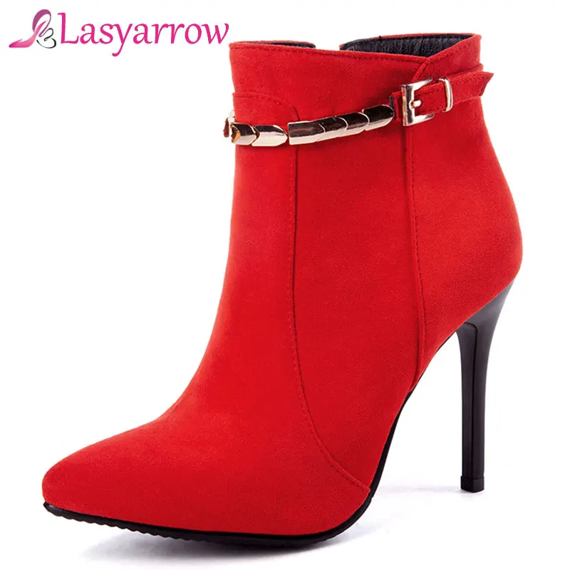 

Lasyarrow Autumn White Wedding Shoes 2018 Sexy Women Boots Thin High Heel Stiletto Ankle Boots Pointed Toe Boots Size 33-43 F474