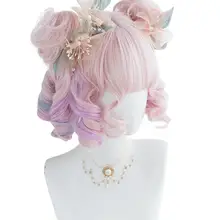 Косплей салон H762459 30 см Лолита милый розовый смешанный фиолетовый Омбре кудрявый принцесса челка Япония Боб волосы косплей парик синтетические булочки