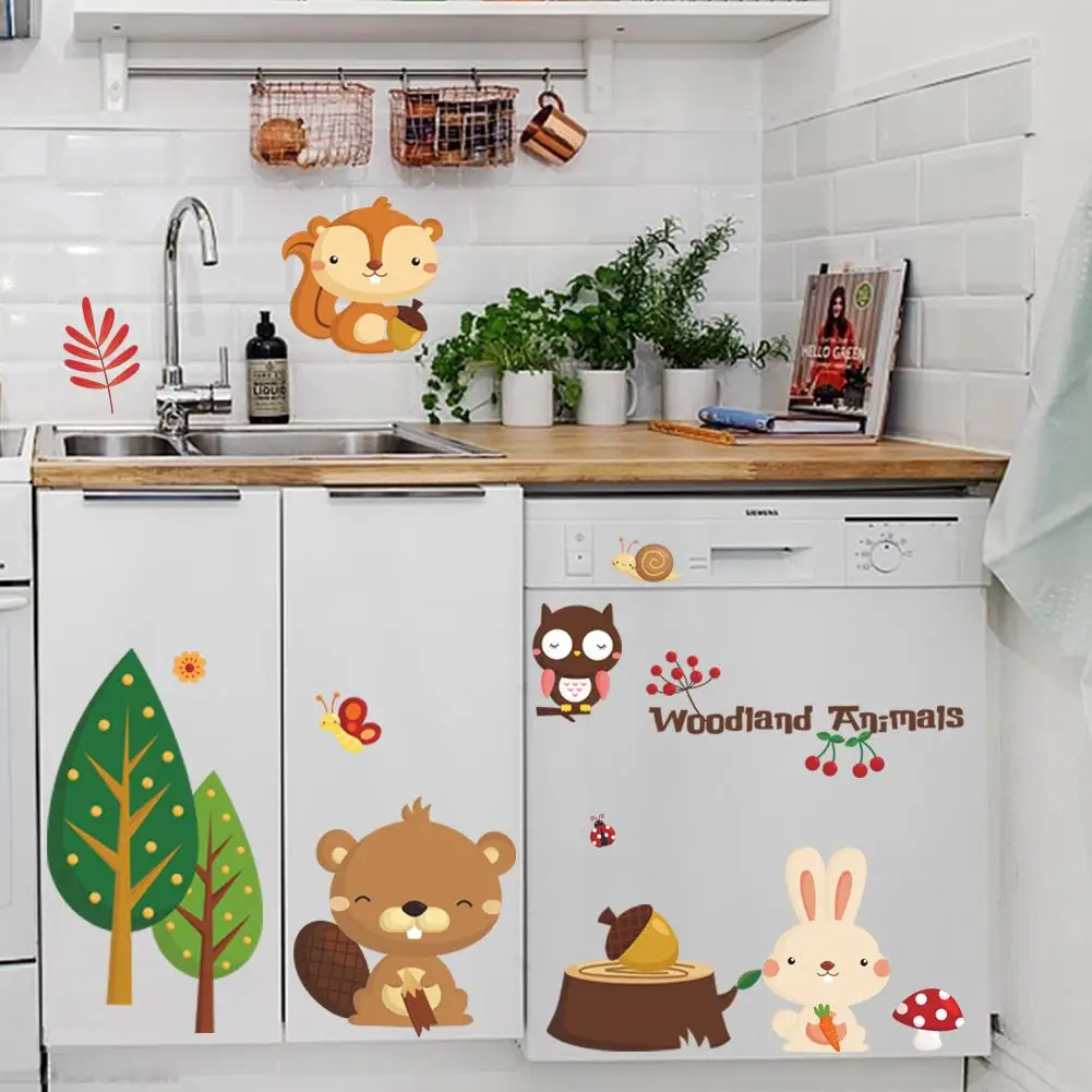 

cute animal in the forest wall stickers Cherry christmas decorations bear flower butterfly wall decals Happy new year 1221