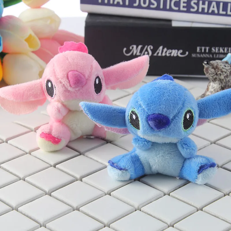 

2pcs random colors Kawaii Stitch Plush Toy Keychains Stuffed Soft PP cotton Phone Charm Strap Bag Pendant 7x6.5cm