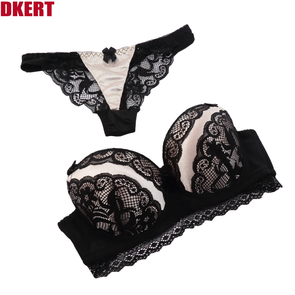 

DKERT Sexy Lace Bra Set Push up Women's Underwear Set Padded Bra Plunge Luxury Lingerie Embroidery Floral Intimates Brassieres