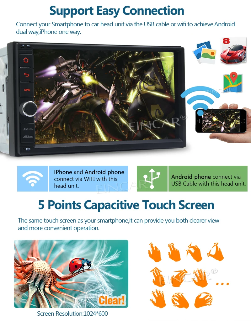 Clearance EinCar Android 7.1 Octa Core Touch Screen Car Stereo 2Din Radio GPS radio Support WiFi/USB/SD/Bluetooth Backup Camera Included 7