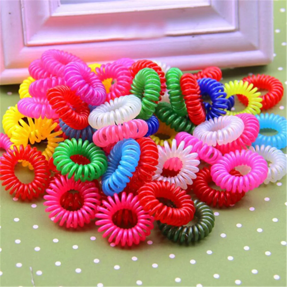 10PCS Clear Telephone Wire Plastic Spring Gum Elastic Hair Bands Hair