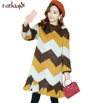 

Fdfklak Casual Loose Maternity Dress Women Long Sleeve Patchwork Knit Vestidos Pregnancy Clothes Dresses for Pregnant Women