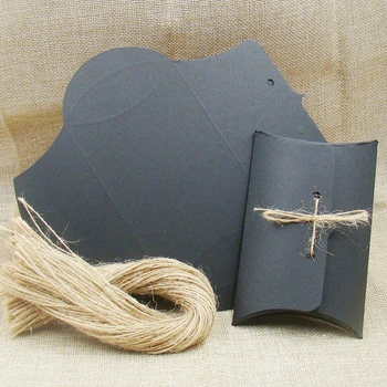 

2017 NEW kraft/white/black paper pillow box 30pcs +30pcs hemp string for candy /wedding /jewelry gift stroage box pillow shape