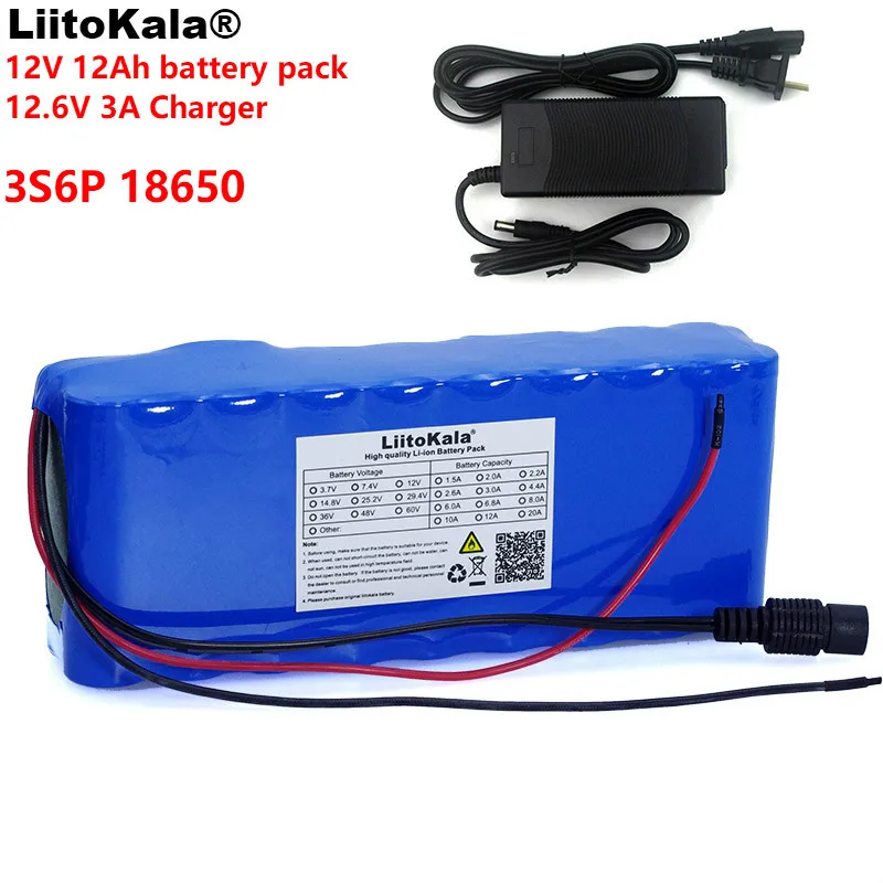 LiitoKala 12v 12A 18650 литиевая батарея 12000 mAh Емкость включая защитную пластину + 12 6 v 3A