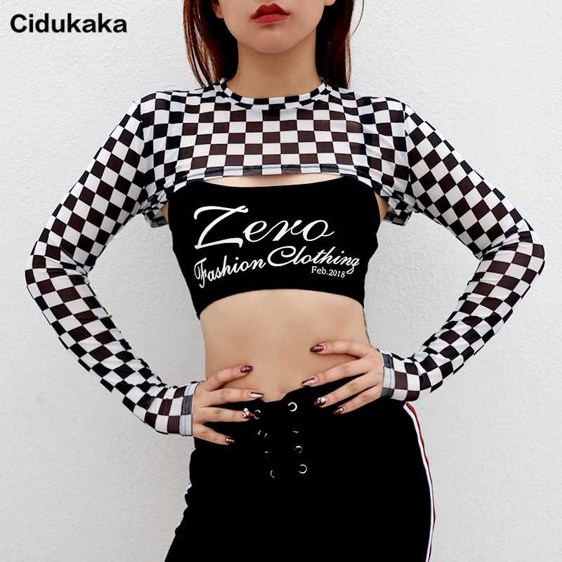 Cidukaka Шахматная для женщин укороченные топы корректирующие плед прозрачный халат