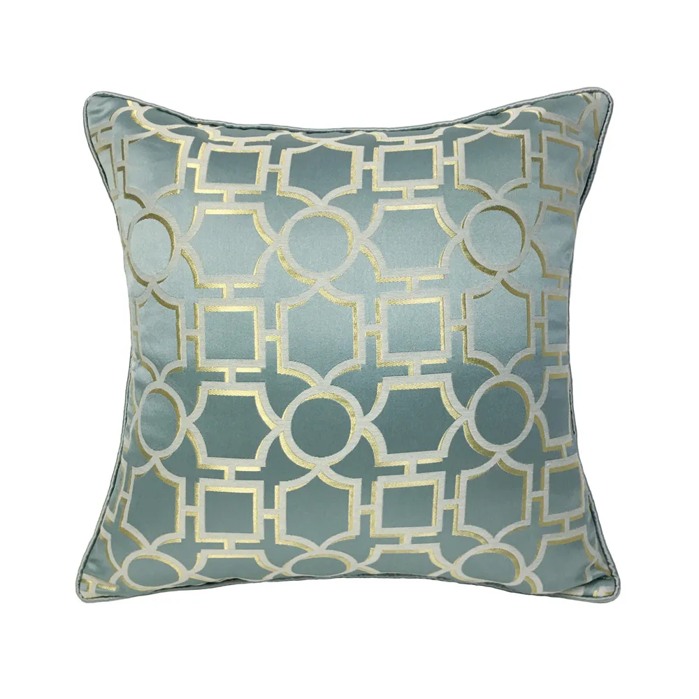 

2019 New Contemporary Geometric Light Blue Jacquard Designer Decorative Cushion Cover Pipping Throw Pillow Case 45x45cm 1pc/lot