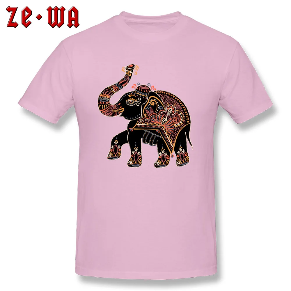 elephant folk art Tshirts Short Sleeve Geek Fitted Mens Summer Autumn Tops Shirt Geek Tops Shirt Round Neck Cotton elephant folk art pink