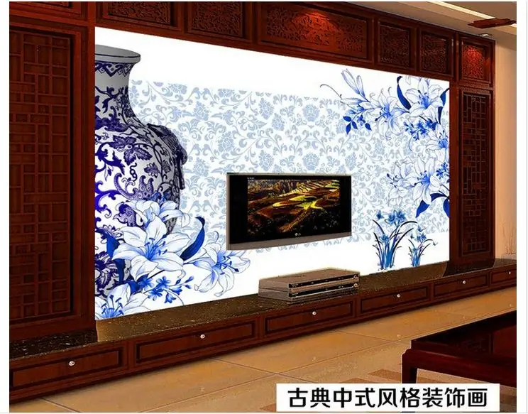 

Customized 3d wallpaper 3d wall murals wallpaper Blue and white porcelain orchid TV background wall living rome photo wallpaper