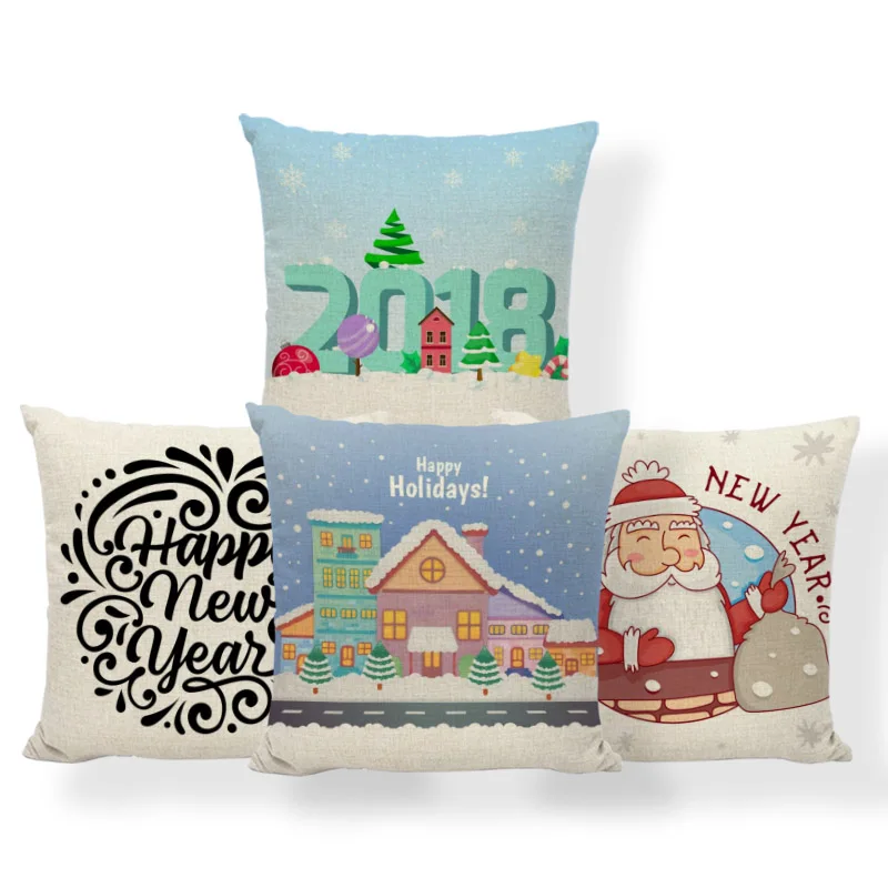 

Deer Santa Claus Snowflake Cushion Case 2018 Merry Christmas Pillow Cushions Tree Rustic Dorm Home Decor Dakimakura Square Linen