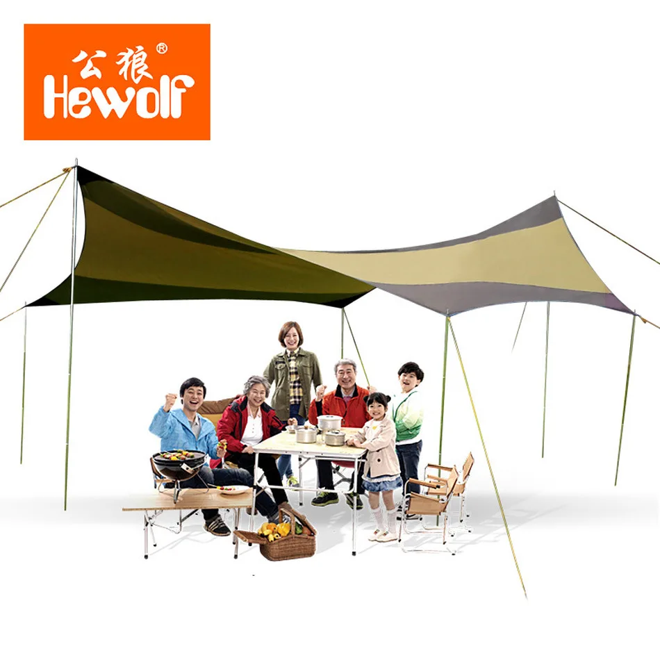 

Hewolf Hexagon Sun Shelter with Poles UV 40+ Beach Tent Shade Tarp Pergola Camping Sunshade Gazebo Waterproof Awning Canopy