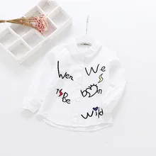 Детская одежда, осень, новая хлопковая рубашка с длинными рукавами и вышитым алфавитом для девочек