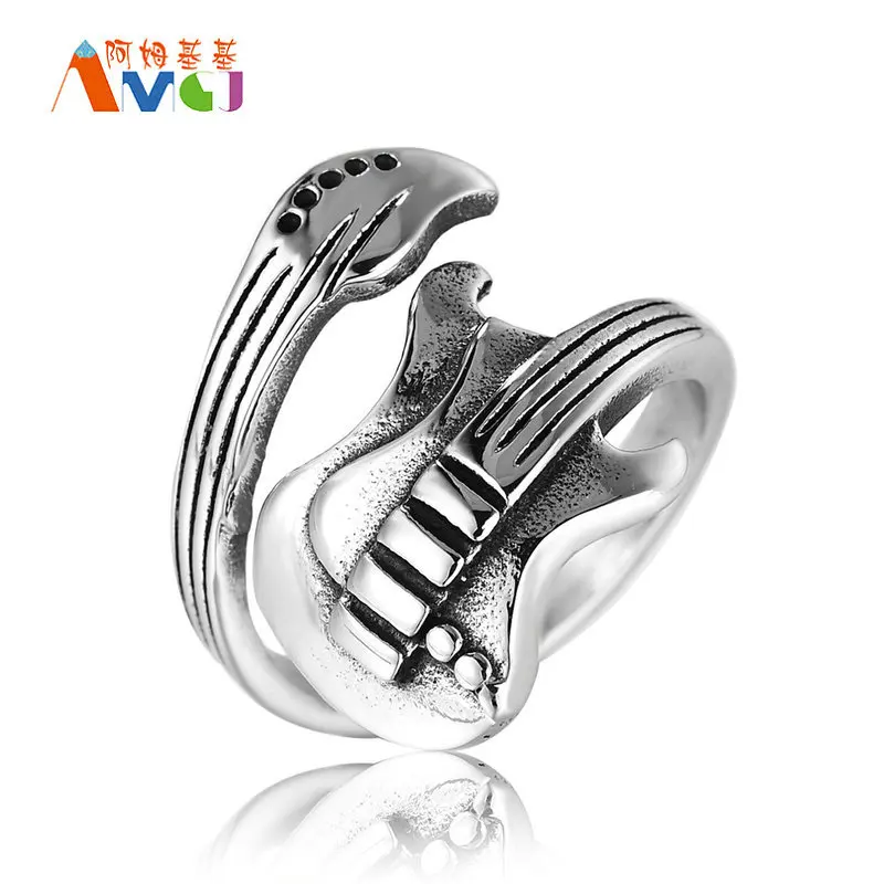 17mm Play The Instrument Guitar Ring For Men Titanium Steel Engagement
