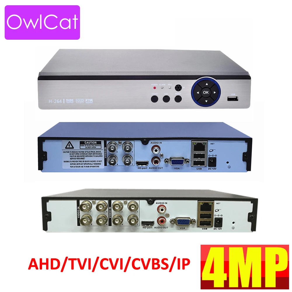 

OwlCat 4CH 8CH H.264+ XMEYE Cloud P2P Digital Video Recorder AHD TVI CVI IP HD 1080p 4MP DVR Registrar Surveillance Recorder