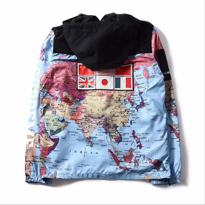 New Cooperation Models Reflective Flag Hoodies and Coat Map Jackets Black And word coat waterproof grey style M-XXL | Мужская одежда