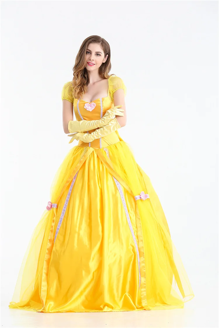 Популярное длинное желтое платье Белл Красавица и Чудовище; костюм на Хэллоуин; платье принцессы Белль; маскарадный костюм для взрослых; карнавальный костюм Белль