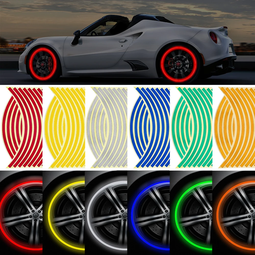

16PCS Car Styling Fashion Cool Reflective Wheel Sticker Decals Reflective Stickers StripTape Sticker Car Decoration Accessories