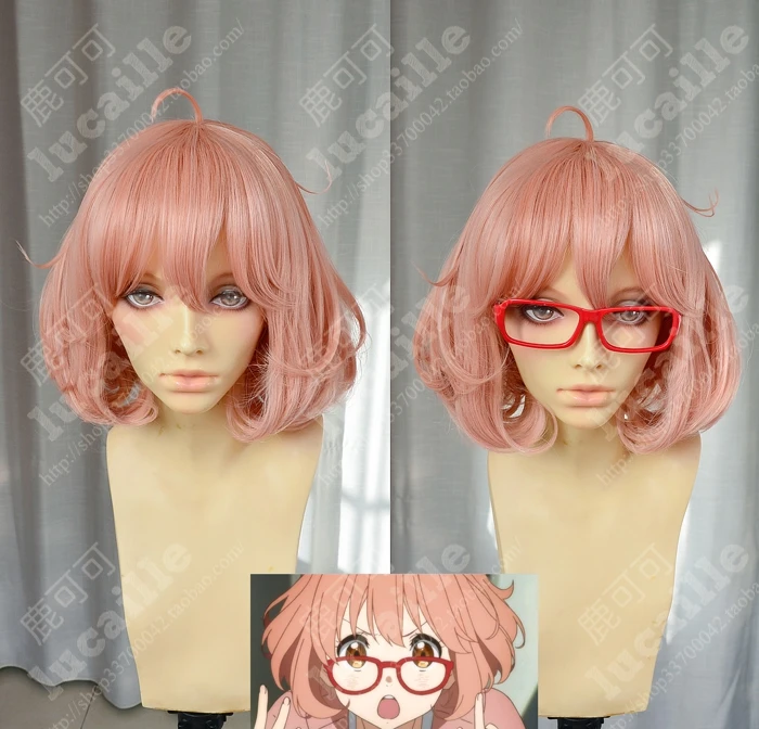 Парик для косплея Kyoukai no Kanata Mirai kuriama короткие оранжевые розовые термостойкие