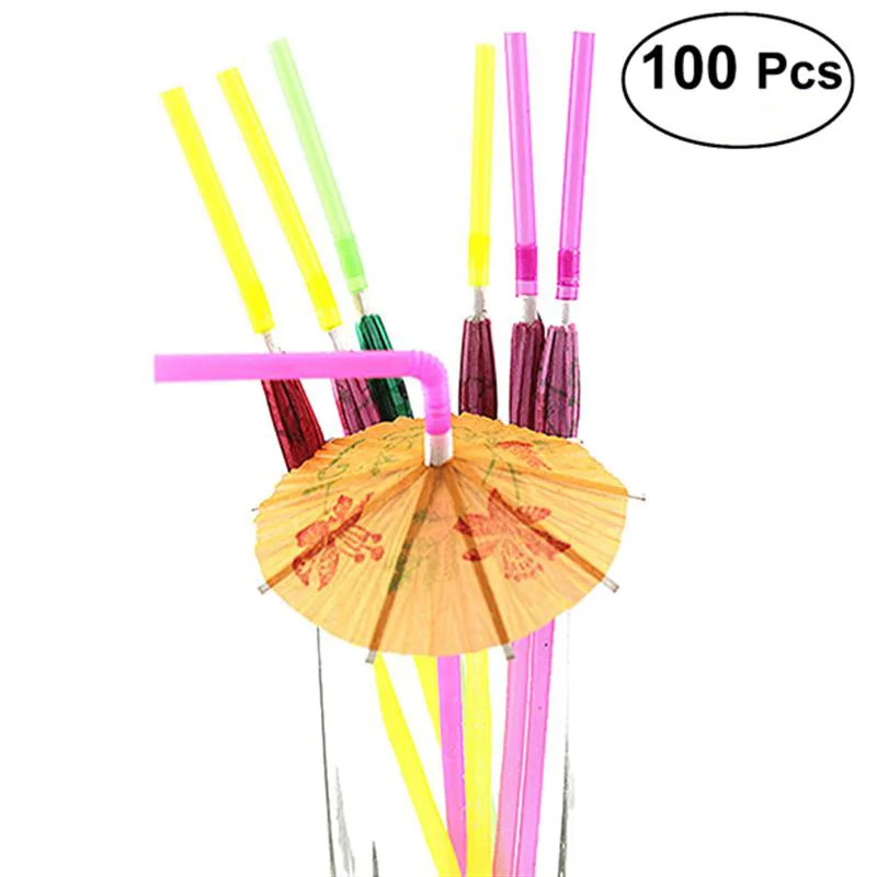 

100pcs Fluorescent Umbrella Straws Disposable Drinking Suckers Tubularis For Bar Club DIY Drink Party Decoration(Mixed Color)