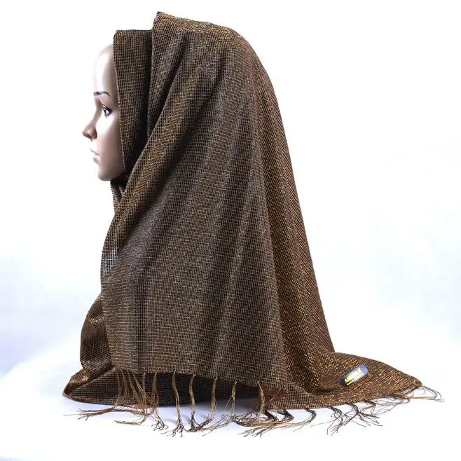 Новые модные блестящие шарфы с люрексом с кисточками Hijabs для женщин, металлические акценты, Длинные тюрбан,, 10 шт./партия, 70*170 см, 21 цвет