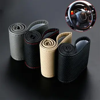 

Genuine DIY Car-styling Steering Wheel Cover Extremely Soft Leather Braid Universal for Car With Needle&Thread