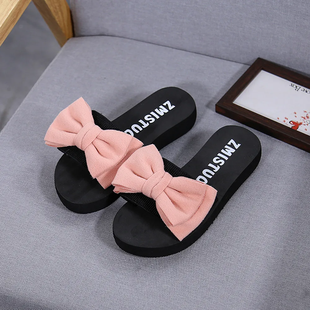 Summer Women Shoes Platform bath slippers Wedge Beach Flip Flops High Heel Slippers For Girl Ladies Bow-knot Shoes#P