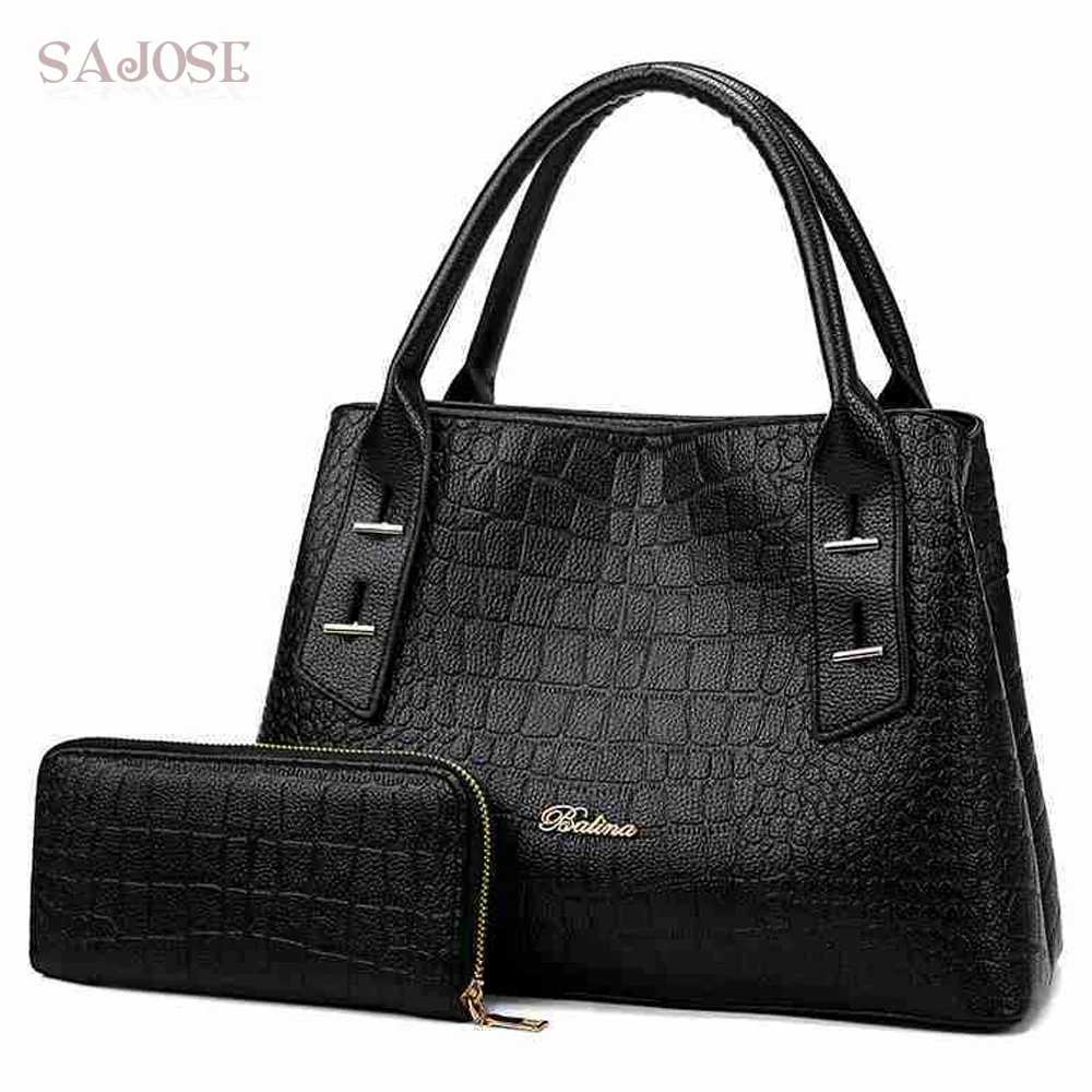 

2pcs/Set Women Handbag High Quality Designer Simple Stone Pattern Leather Tote Bags Ladies Shoulder Bag Female High Capacity Bag