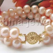 " 2row 12 мм розовый круглый пресной воды жемчужина браслет Благородный стиль Природный Изысканные jewe Быстрая