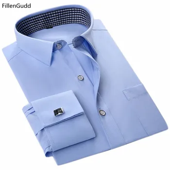 

FillenGu FSXX New High Quality French Cufflinks Men Wedding White Black Twill Dress Shirts Long Sleeve Shirts Social Men Cloth