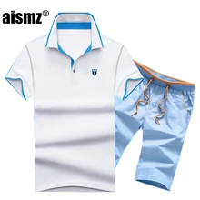 Aismz спортивные костюмы, набор, мужские Брендовые костюмы для поло, летний комплект из 2 предметов, короткий топ, Мужская футболка, шорты, спортивный костюм, мужские худи
