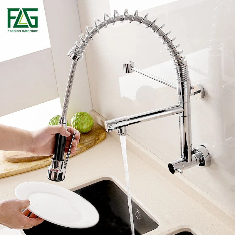 FLG Wall Mounted Kitchen Faucet with LED, Pull Down Sprayer, and 360° Swivel | AEG990-99C image 2