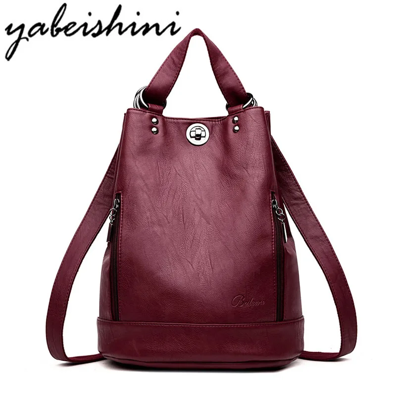 

YABEISHINI Fashion Multifunction Women Backpack Designer Leather Large Capacity Travel Bag Female Rucksack Shoulder Bag Mochila