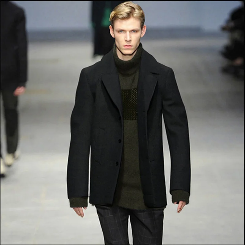 Tailor made Wool Long coat British runway coat male size code Slim