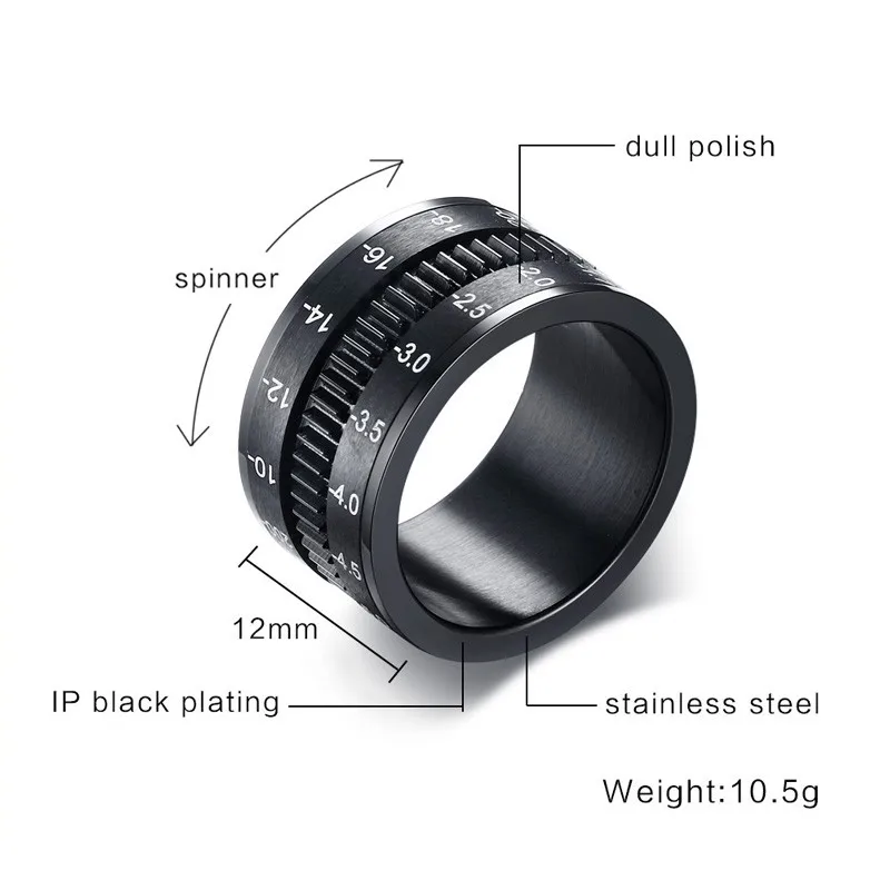 ZORCVENS мужские кольца из нержавеющей стали модные черные линзы камеры кольцо для мужчин ювелирные изделия Spinner группа фотографов аксессуары