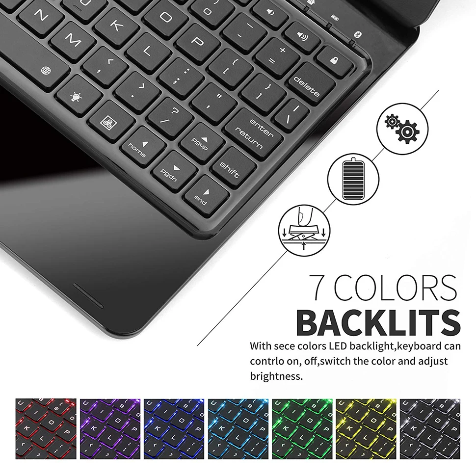 For iPad Pro 11 10.5 9.7 2018 2017 2016 Case Keyboard 360 Rotation 7 Color Backlit Bluetooth Keyboa