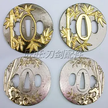 

Two Japanese Samurai Sword Katana Wakizashi Tsuba Alloy bamboo