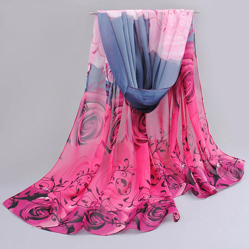 Потрясающее сочетание, шарф женский красивый розовый узор шифон Шаль Обертывание s шарф шарфы foulard femme