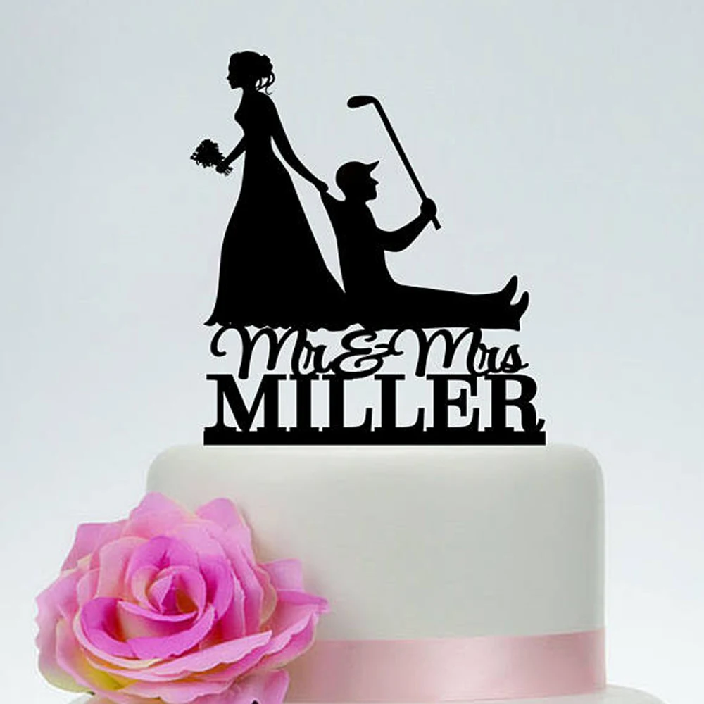 Golf Cake Topper,Bride Dragging Groom, Funny Wedding Cake Topper,Bride